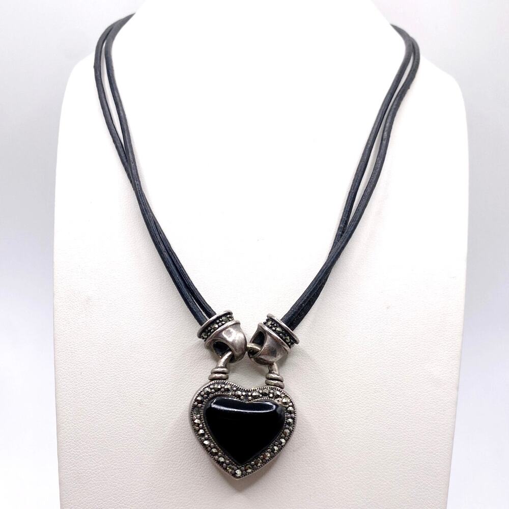 Sterling Silver Reversible Pendant Onyx and Mother of Pearl Necklace on a Cord